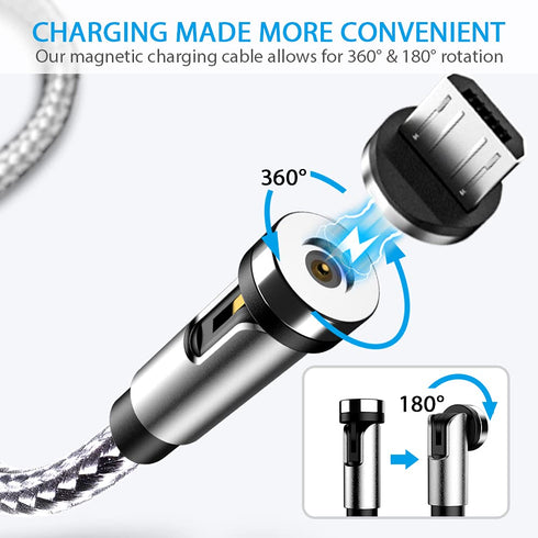 Terasako Magnetic Charging Cable 5-Pack (3/3/6/6/10FT), 540° Rotating Magnetic Phone Charger Cable with LED Light, 90° Angle Connector, Nylon-Brai...