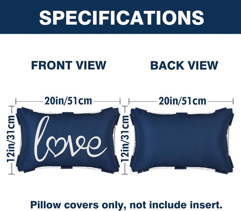 ASPMIZ Outdoor Pillow Covers 12 x 20 Inch, Waterproof Lumbar Throw Pillows for Patio Porch Furniture Couch Navy Blue Home Decorative Cushion Cover...