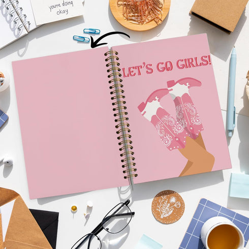 Preppy Pink College Ruled Spiral Notebook Journal, Let’s Go Girls, Pink Preppy Boots Cowgirls Hardcover Spiral Notebook Journals for Girls School ...