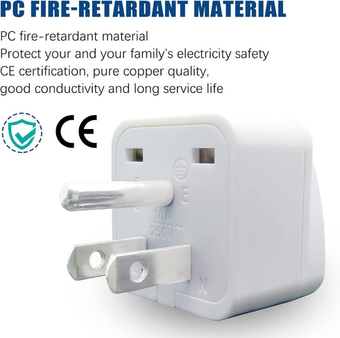 US Plug Adapter for USA, EU, UK, Australia, JP, Asia, Italy, Swiss - Convert Round to Flat Pin to USA Type B 3-Prong Male Plug Wall Outlet Power C...