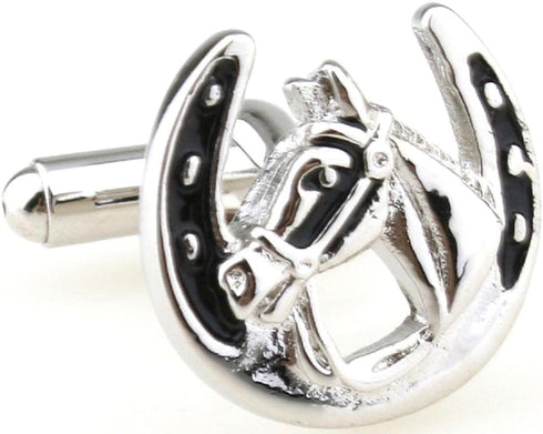 Horse and Horseshoe Race Racing Pair Cufflinks in a Presentation Gift Box & Polishing Cloth...