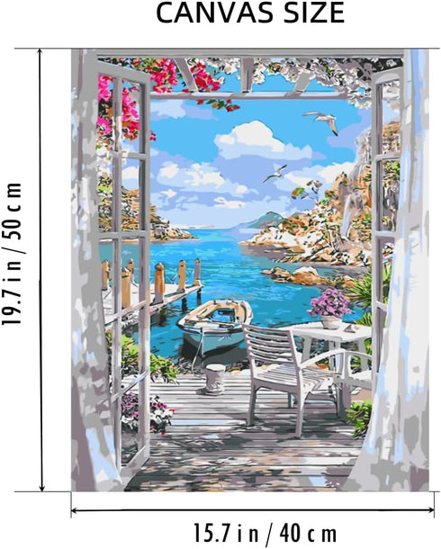 BOMUVI Paint by Numbers for Adults Beginner Paint by Numbers for Adults Sea DIY Paint by Number Kits Acrylic Painting Paint by Number Kits on Canv...