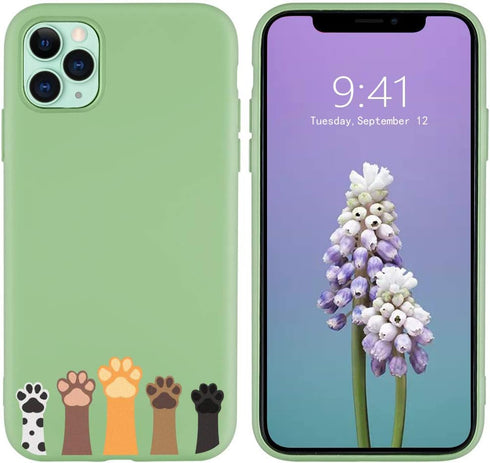 JOYLAND Funny Cute Cats Dog Paws Phone Case for iPhone XR Mustard Green Silicone Cover Avocado Green Animals Cartoon Cover Full Protective Soft Ru...