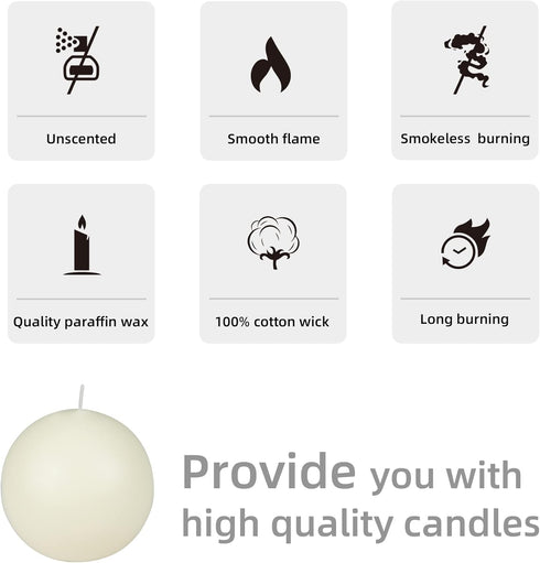4 Inch Pale Ivory Ball Candles...