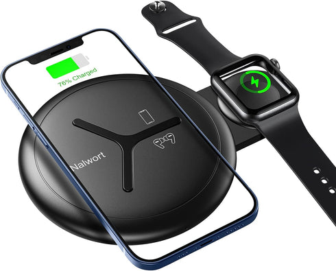 Nalwort 2 in 1 Wireless Charger Compatible with iPhone Apple Watch and AirPods Qi Fast Charger Wireless Charging Station for iPhone 15/14/13/12/11...
