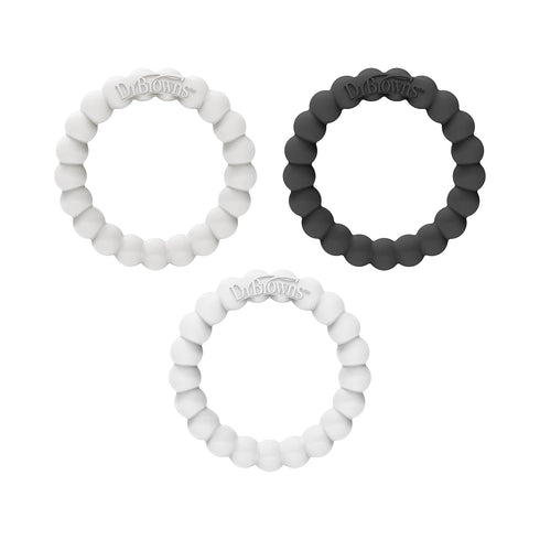 Dr. Brown's Flexees Beaded Teether Rings, 100% Silicone, Soft & Easy to Hold, Encourages Self-Soothe, 3 Pack, Black, White, Gray, BPA Free, 3m+...