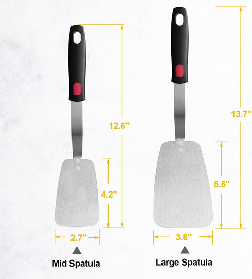 Stainless Steel Flexible Spatula Solid Turner, XiaoZu Thin Metal Spatula for Cast Iron Skillet, Thin Blade and Heat Resistant Silicone Handle, Gre...