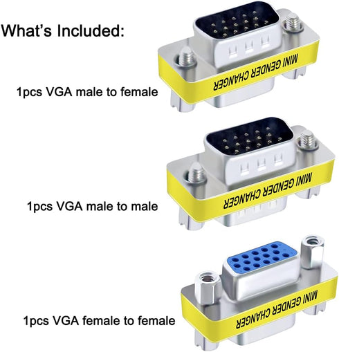 DTECH 3-Pack VGA Connector Female to Female Gender Changer Male to Female Adapter, Male to Male Coupler...