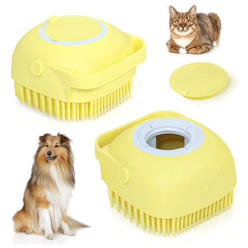 Bath Brush Silicone, Massage Soft Brush Dog Cats, Pet Massage Brush Bubble Brush Yellow...