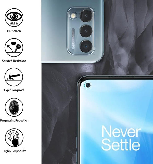 Orzero (3+3) Compatible for OnePlus Nord N200 5G, 3 Pack Screen Protector + 3 Pack Camera Lens Protector (Tempered Glass) 9 Hardness HD Bubble-Fre...