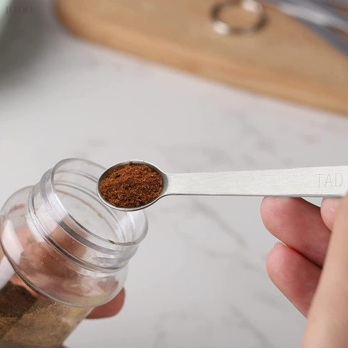 5 Pcs Mini Measuring Spoons Set - Stackable Design, 1/4, 1/8, 1/16, 1/32, 1/64 TSP Sizes, Flat Handle Metal Measuring Spoons Made of Durable Stain...