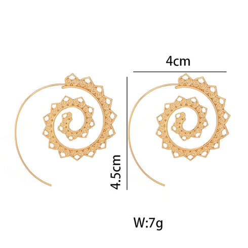 Boho Spiral Earrings Vintage Vortex Gear Earrings Gold Circles Tribal Earrings Exaggerated Hoop Earrings Indian Swirl Earrings Jewelry for Women...