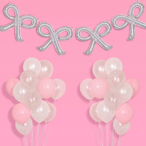 xo, Fetti Party Decorations Pink Latex + Iridescent Foil Bow Balloons - 20 pk | Bachelorette Decorations, Bow Birthday Party, Bridal Engagement De...