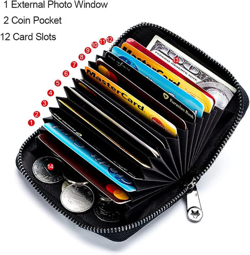 EASTNIGHTS Genuine Leather Credit Card Wallet Accordion Zipper Rfid Credit Card Holder Small Coin Purse with ID Window (blue)...