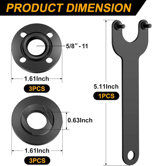 7PCS Angle Grinder Nut Angle Grinder Flange Wrench, 5/8-11 Flange Metal Lock Nut, Compatible with Bosch Black & Decker Ryobi 4.5" 5", Fit for Dewa...