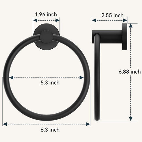 FORIOUS Matte Black Towel Ring, SUS304 Stainless Steel Hand Towel Holder for Bathroom Wall Mounted, Modern Towel Hanger, Towel Rack Round, Ring To...