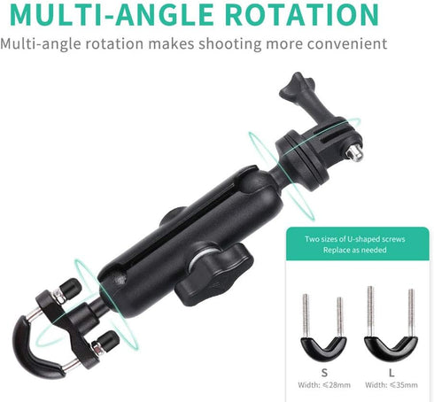 Camera Motorcycle Mount for Gopro Accessories,360 Rotation Metal Action Camera Clamp Holder with 1/4Thread for Moto Bike Bicycle Handlebar, for Go...