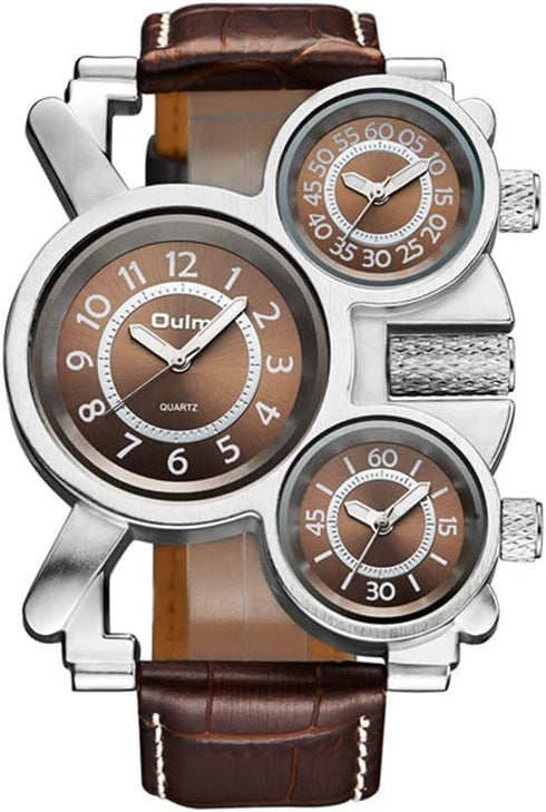 1167 Mens Top Brand Multi-Function 3-Movt Quartz Leather Wrist Watch...