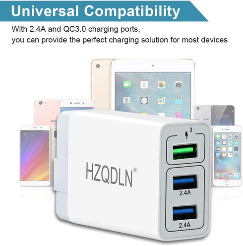 Fast Wall Charger QC 3.0 USB Quick Charge 3 Ports Tablet iPad Phone Charger Adapter Travel Plug Compatible iPhone X/Xs/XS Max/XR/8/8+/7P/7/6/5 Sam...