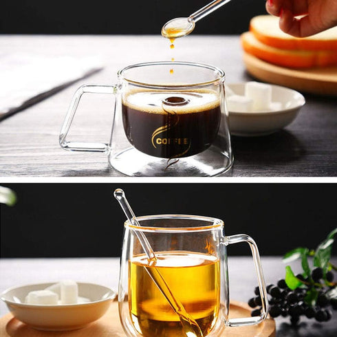 2 Pcs Transparent Glass Spoon Stirring Spoons for Tea Coffee Cocktail Milk Home Party Bar Use...