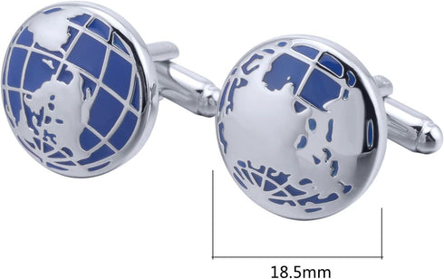 World Map Unique Cufflinks for Men Classic Round Blue Globe Earth Cufflinks in Gift Case for Wedding Business French Cuff Shirt...