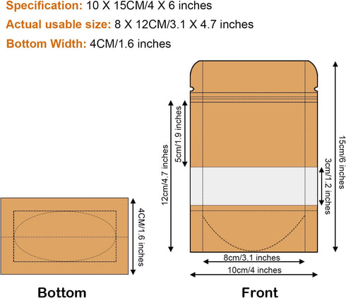 Blisstime 50 Pack Kraft Stand Up Zip Lock Pouch Bags, Resealable Bag with Transparent Window and Tear Notch for Multipurpose Storage (4 X 6 Inches...