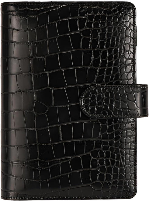 A6 Crocodile Budget Binder 2 pcs - PU Leather Notebook Binder with Hidden Snap Buckle, Small 6 Ring Refillable Journal Binder, Black & Beige...
