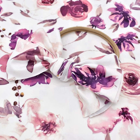 Baby Swaddle Blanket Newborn Girl Swaddle and Headband Set Purple Flowers Floral Print Wrap Shower Gift...