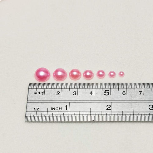 Chenkou Craft Random 1900pcs Fuschia Assorted 7 Sizes(3/4/5/6/7/8/10mm) Half Pearl Bead Flat Back Gem Scrapbook Craft DIY Loose Beads + Plastic Bo...