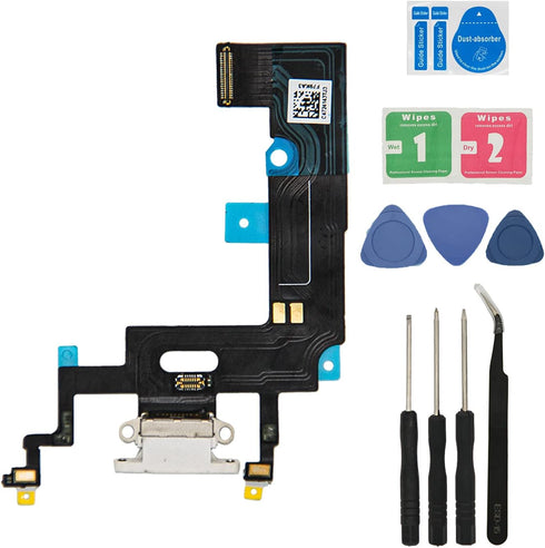 Replacement Charging Port USB Dock Connector Assembly Flex Cable with Tool Kit LCD Adhesive Tape for iPhone XR 6.1 Inch White...
