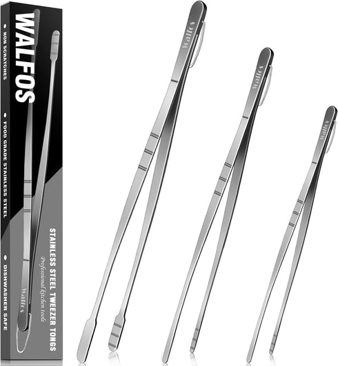 WALFOS Tweezer Tongs for Cooking, Kitchen Tweezers Stainless Steel Pasta Tweezers Tongs for Cooking, Roasting, Grabbing Small Objects, Dessert, BB...
