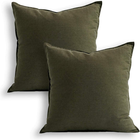 Jeanerlor 18"x18" Solid Cotton Linen Decoration Green Throw Pillow Case with Zipper Cushion Case Pillow Cover Decorative Pillowcase for Chair/Bed/...