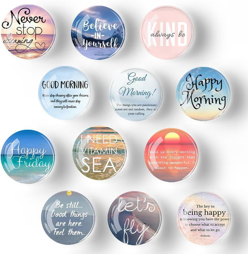 12Pcs Inspirational Fridge Magnets, Motivational Quote Glass Refrigerator Magnets, Crystal Fridge Magnets Decorative for Kitchen, School, Office W...