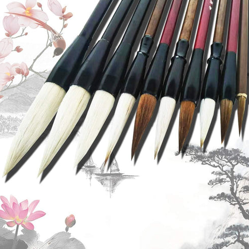 Chinese Brush Calligraphy Brush Japanese Brush Writing Painting Sumi Brushes Large Chinese Calligraphy Brush Set 10pcs...