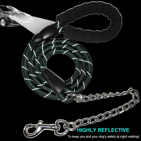 BTINESFUL 6FT Chewproof Dog Leash, Strong Nylon Rope with Anti-Chewing Chain and Padded Handle for Medium Large Dogs Outdoor Training Walking Hiki...