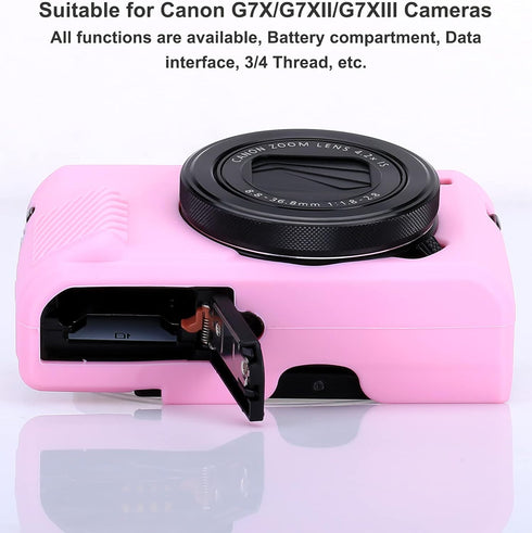 G7X Camera Silicone Case Ultra-Thin Lightweight Rubber Soft Bag Cover for Canon PowerShot G7X Mark III + Microfiber Cloth (Pink)...