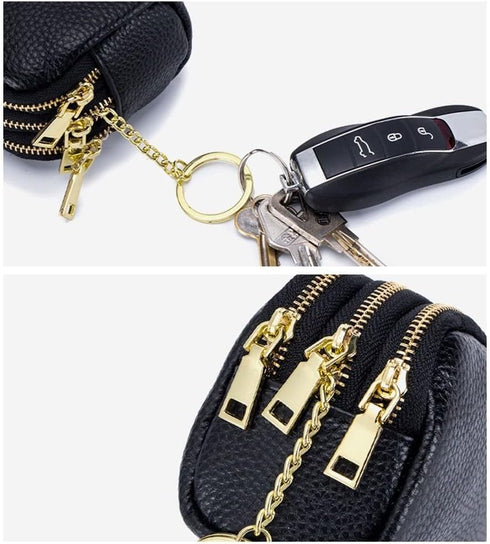 Andy's Orchids Small Wallet, Leather Coin Purse, 3 Zippered Pocket Change Pouch Wallet, Large Capacity Female Purse With Key Ring for Women Men, S...