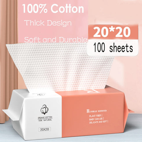 Cotton Facial Dry Wipes 100 Count, Deeply Cleansing Disposable Face Towel Cotton Tissue, Multi-Purpose for Skin Care, Facial Tissue for Cleansing,...