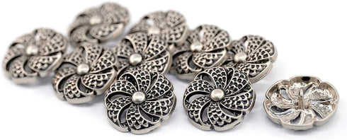 20 pcs Vintage Hollow Scale Pattern Silver Metal Shank Sewing Coat Buttons -25mm -1"...
