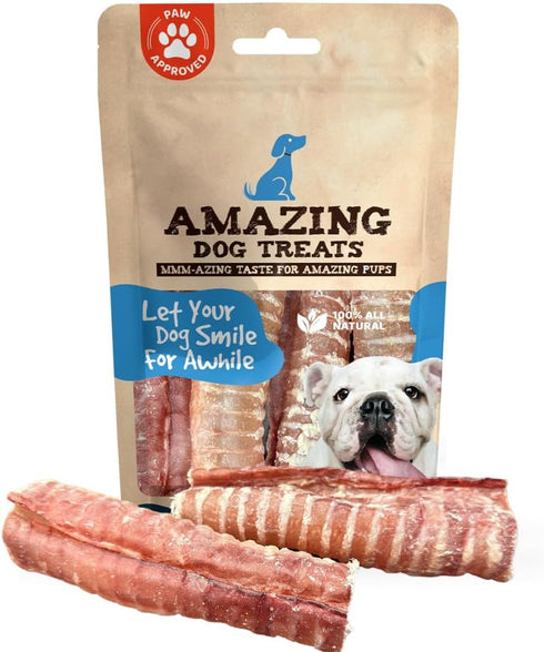 Amazing Dog Treats - 6 Inch Beef Trachea Dog Chews (5 pcs - 8 oz) - Trachea Dog Treats - NO Hide - Digestible and Safe Chews for Dogs - Glucosamin...