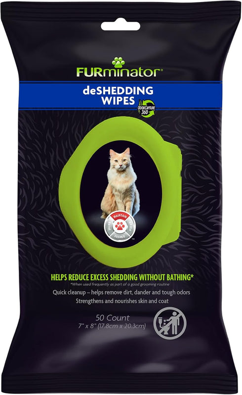 Furminator DeShedding Grooming Wipes for Cats Refresh and Deodorize Coat without Bathing, 50 Count...