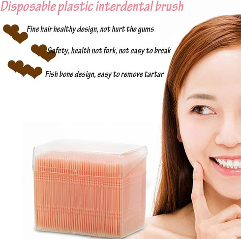 AKOAK Plastic Toothpick, Two-Headed Toothpick Oral Stick, Disposable Interdental Brush Oral Hygiene Cleaning and Care Tools (About. 1050-1100 Piec...