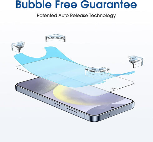 amFilm3+3 Pack Auto-Alignment Magnetic OneTouch for Samsung Galaxy S24 Plus 6.7” Tempered Glass Screen Protector +3 Camera Lens Protector, 30 Seco...