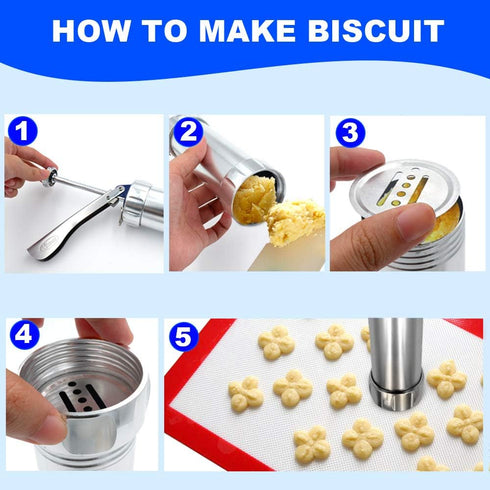 YOOUSOO Cookie Maker Cookie Press Gun, Kit Stainless Steel Biscuit Press Maker (with 20 Disc and 4 Nozzles) Homemade Baking Tool Biscuit Cake Dess...