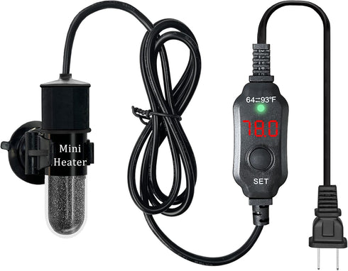 Mini Submersible Aquarium Heater, 10/20/25/50/100/150 Watts Adjustable Fish Tank Heater, Built-in Thermometer, External Temperature Controller, Sm...