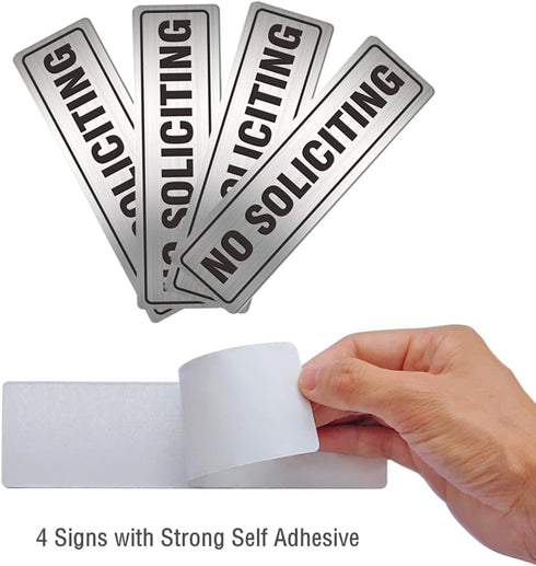 No Soliciting Sign for House Door 7.0" x 2.0" Signs for Business Home Office Wall with Strong Self Adhesive Aluminum Metal Signboard Keep Solicito...