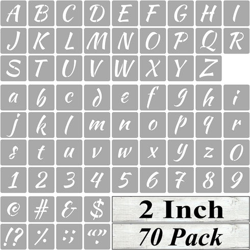 2 Inch Alphabet Letter Stencils for Painting - 70 Pack Letter and Number Stencil Templates with Signs for Painting on Wood, Reusable Numbers and L...
