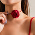 Vintage Rose Flower Long Wrap Necklace Suede Rope Tassel Tie Necklace Handmade Satin Flower Elegant Jewelry for Women and Girls...
