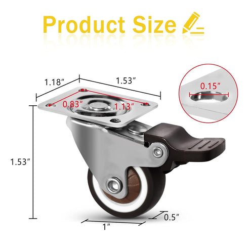 Molen 1" Low Profile TPR Casters Wheels Set of 4.for small box,Baby crib,Clothes box, Toy box, Tool box,.Weight capacity 65lbs....