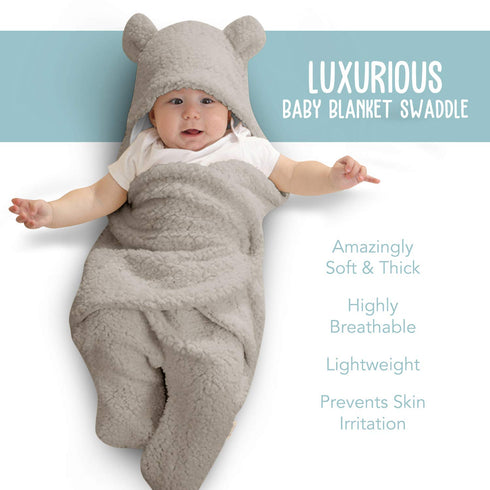 BlueMello Swaddle Blanket | Ultra-Soft Plush Essential for Infants 0-6 Months | Receiving Swaddling Wrap Grey | Ideal Newborn Registry and Toddler...